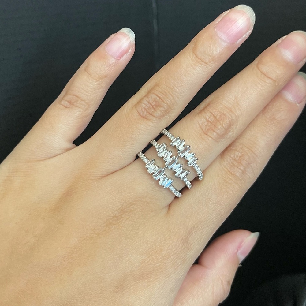 Silver Tone Adjustable Three Layer Cz Statement C… - image 3